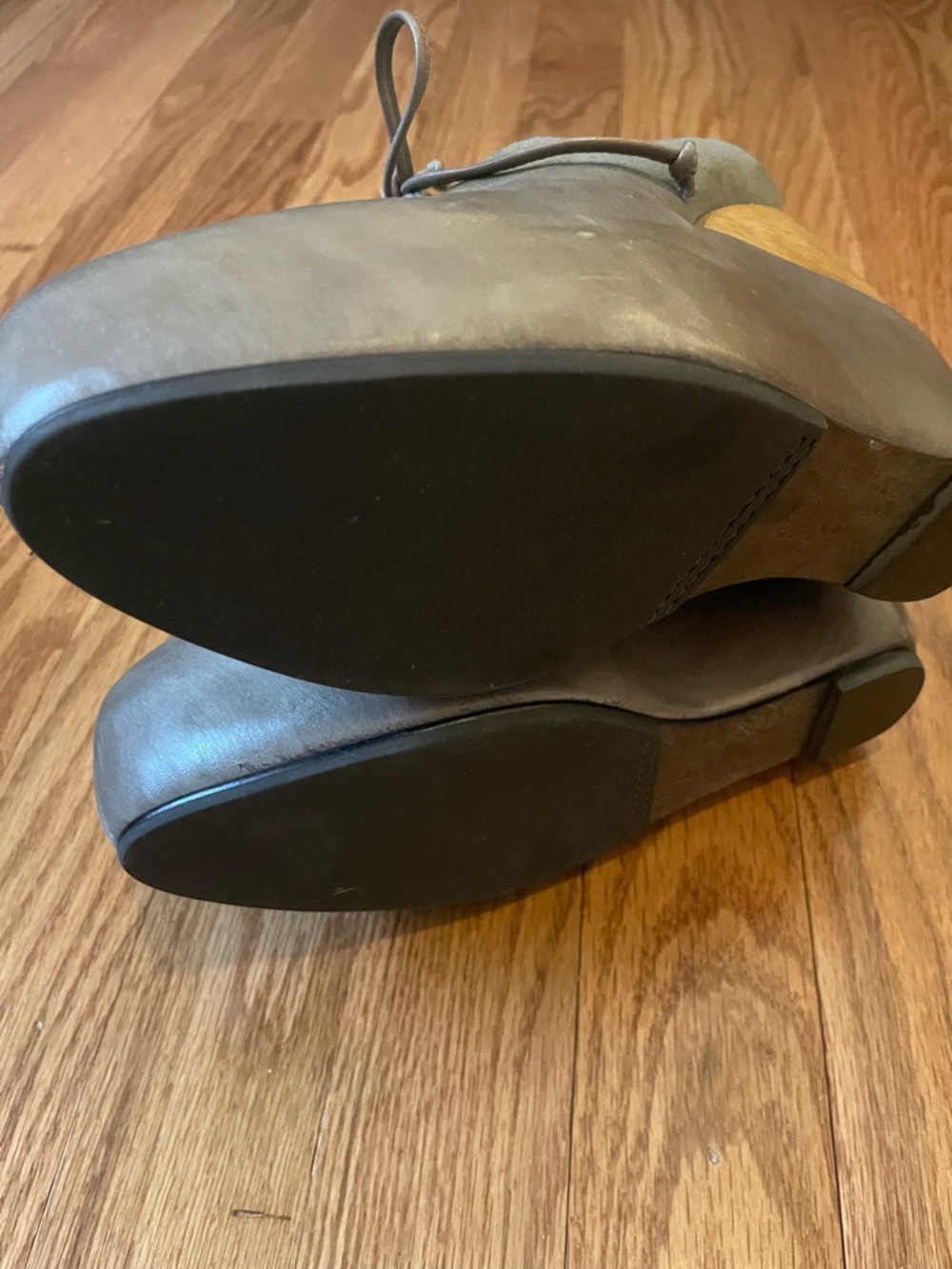 All Saints Bura Grey Leather Wood Platform Cut Out Wedge Heels Size 7 Spiritual - Picture 4 of 9